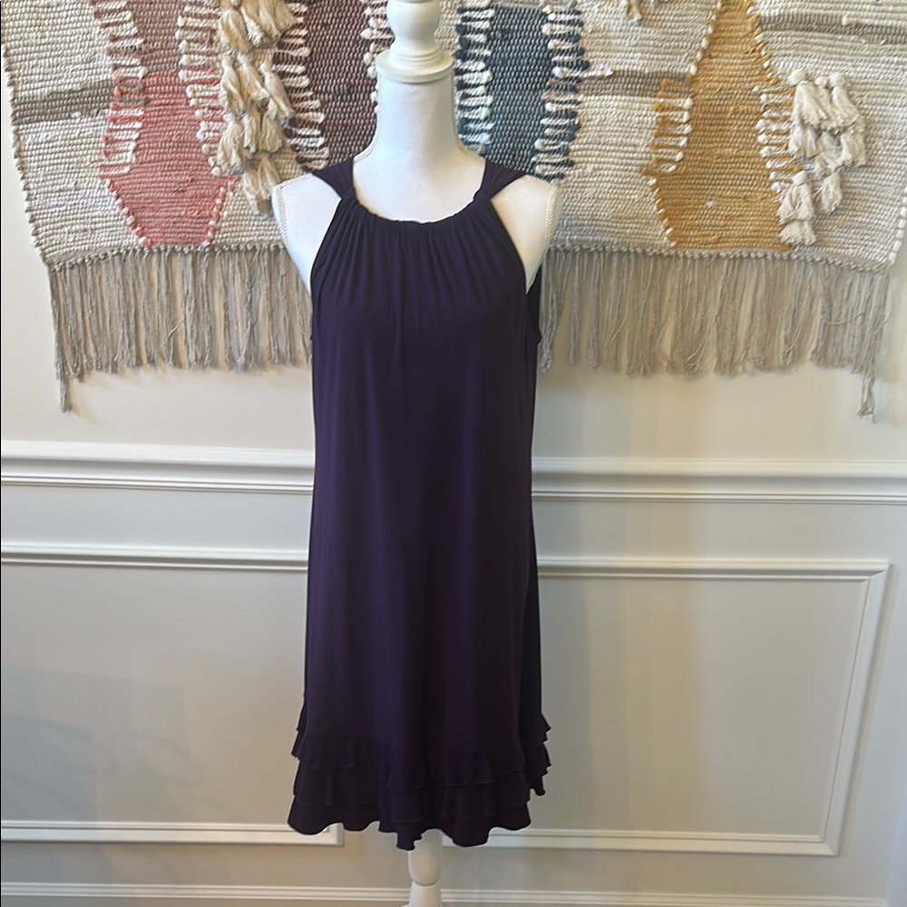 MSK Sleeveless Deep Purple Dress with Ruffle Bottom